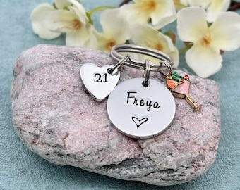 Girls 21st Birthday Gift, Personalised Birthday Keyring for Her