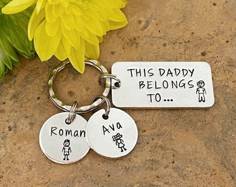 This Daddy Belongs To Keyring, Personalised Daddy Grandad Gift, Father's Day Gift