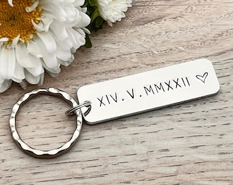 Couples Keyring, Special Date, Personalised Roman Numerals Keyring, Relationship, Wedding, Anniversary, Valentines Gift