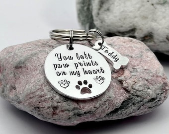 Pet Memorial Keyring, Dog Loss Personalised Jewellery, You Left Paw Prints On My Heart
