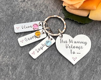 Mummy Keyring with  Birthstones, Personalised Gift for Mum, Stepmum, This Mummy Belongs To, Mother's Day Gift