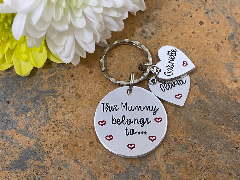 Gift for Mum, Mother's Day Gift, Hand Stamped Personalised Keyring Keychain, This Mummy Belongs To..., Mummy keyring keychain image 8