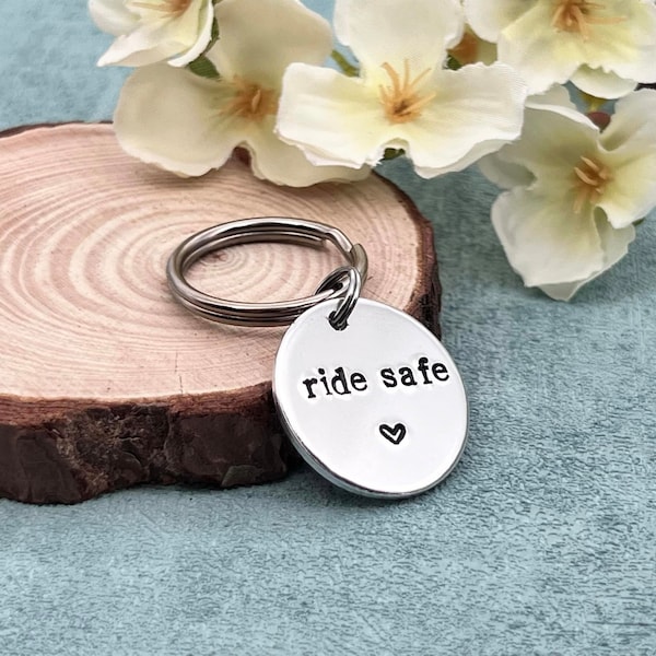 Motorbike Keyring, Biker Cycler Gift, Ride Safe Keyring, Valentines Couples Boyfriend Gift for Him