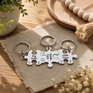 Personalised Engraved Puzzle Piece Keyring, Siblings Gift, Custom Family Keychain, Brothers Sisters Keepsake image 2