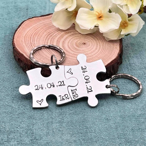 Personalised Couples Gift, Special Date Puzzle Keyring, Wedding, Anniversary, Valentine's Day Gift