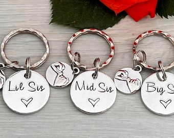 Sisters Keyring, Pinky Promise Gift, Big Mid Lil Sis Keyring, Big Middle Little Sister, Siblings Gift