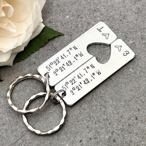 Couples Keyrings, Coordinates Keyring, Personalised Wedding Anniversary Valentine&#39;s Gift