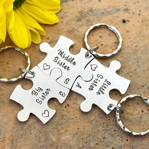 Siblings Gift, Personalised Puzzle Keyring, Big Middle Little Sister Brother Siblings Gift