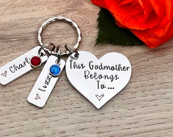 Godmother Keyring with Preciosa Birthstones, This Godmother Belongs To Personalised Keyring, Mother's Day Gift