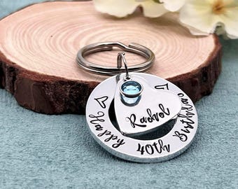 Womens 40th Birthday Gift, 40th Birthday Keyring, Personalised Keyring with Birthstone