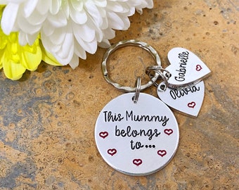 Gift for Mum, Mother's Day Gift, Hand Stamped Personalised Keyring Keychain, This Mummy Belongs To..., Mummy keyring keychain