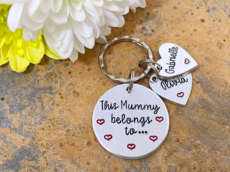 Gift for Mum, Mother's Day Gift, Hand Stamped Personalised Keyring Keychain, This Mummy Belongs To..., Mummy keyring keychain image 1