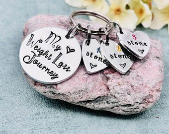 Personalised Weight Loss Journey Keyring, Hand Stamped Diet Motivation Gift