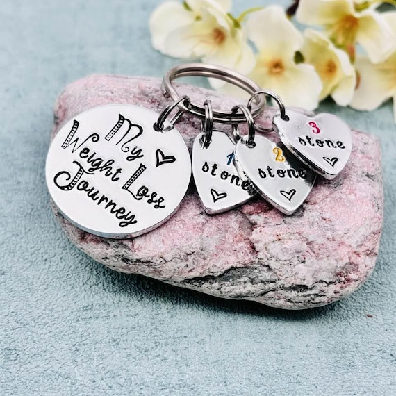 Personalised Weight Loss Journey Keyring, Hand Stamped Diet Motivation Gift