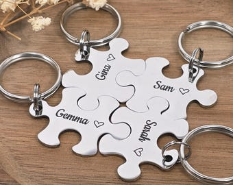 Personalised Puzzle Keyring, Custom Name Keychain Set for Friends, Family Gift