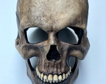 Full head skull mask with movable jaw old bone