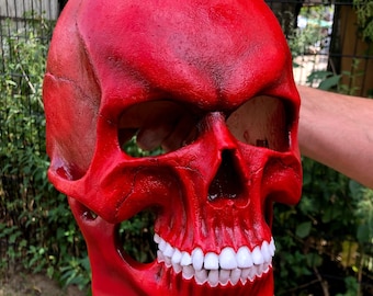 Red skull full head skull mask with movable jaw