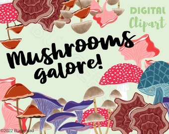 Mushrooms Galore/ planner clip art/ PNG/ instant download/ transparent/ Procreate art stickers/ mushroom digital art