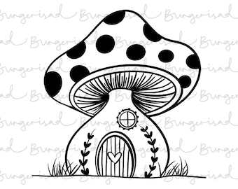 Mushroom house /vector / svg png dxf eps pdf ai / cricut glowforge / commercial use procreate art digital files supplies/ magical mushroom