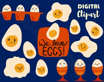 We love eggs/ planner clip art/ PNG/ instant download/ transparent/ art stickers/ hard boiled eggs/ sunny side up/ happy eggs sad angry eggs