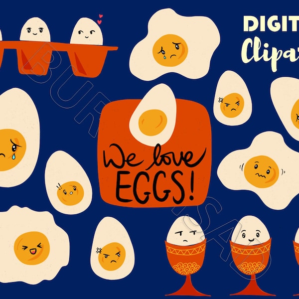 We love eggs/ planner clip art/ PNG/ instant download/ transparent/ art stickers/ hard boiled eggs/ sunny side up/ happy eggs sad angry eggs
