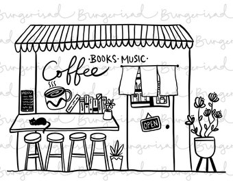 Coffee Books Music vector /svg png dxf eps pdf ai / cricut glowforge / commercial use procreate art cafe shop store front/ slow living life