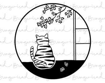 Cat and plant vector / svg png dxf eps pdf ai / cricut glowforge / commercial use procreate art digital files supplies/ border/ original