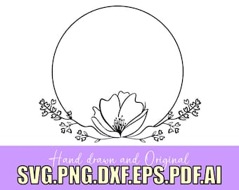 Hand-drawn floral border / svg png dxf eps pdf / cricut glowforge / commercial use/ procreate art/ digital files supplies/ border/ original