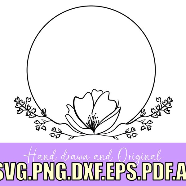 Hand-drawn floral border / svg png dxf eps pdf / cricut glowforge / commercial use/ procreate art/ digital files supplies/ border/ original