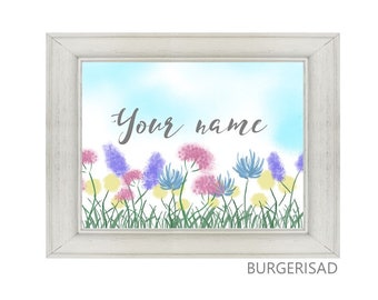 Customize your own name printable/ printable digital wall art/ little one nursery/ nursery prints/ hand drawn/ floral/ garden theme/ forest