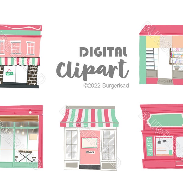 Christmas themed Shophouses digital clipart/ PNG/ instant download/ peppermint/ green pink houses/ pretty clipart digital sticker/ xmas
