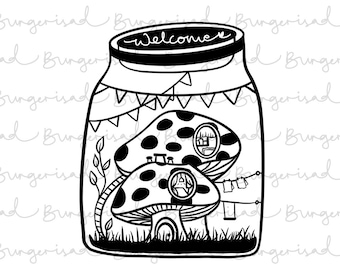 Mushrooms in a jar /vector / svg png dxf eps pdf ai / cricut glowforge / commercial use procreate art digital files supplies/ glass jar love