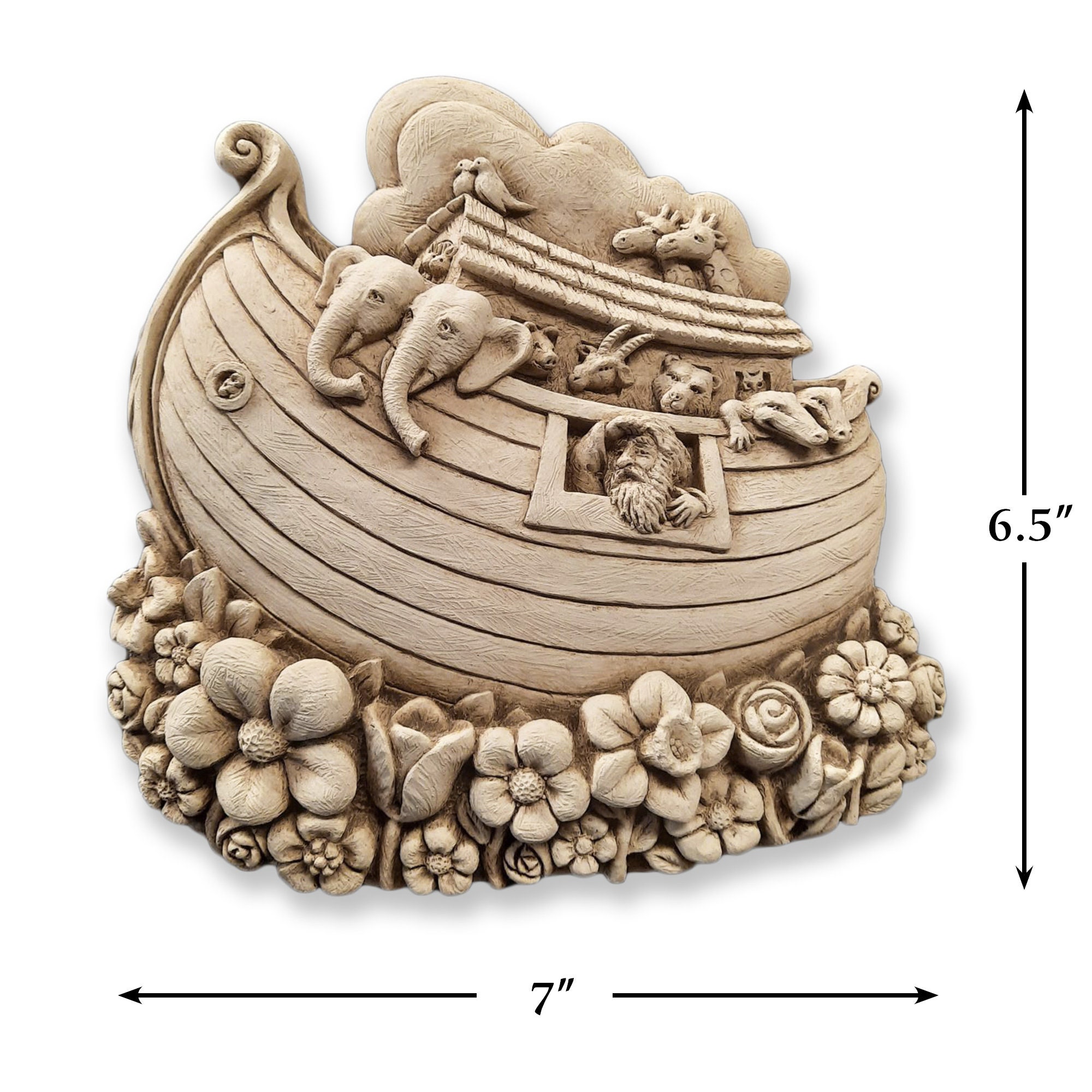 Noah's Ark Stone Statue: Handmade Freestanding Sculpture or Wall