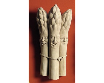 Asparagus Sculpture with Funny Faces, Asparagus Stone Sculpture, Asparagus Faces Sculpture, Asparagus Garden Art, Veggie Stone Wall Art