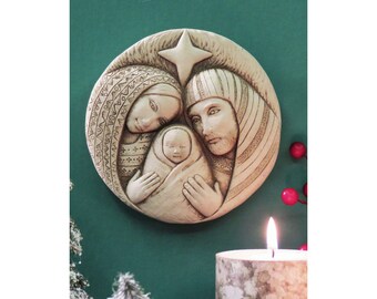 Christmas Nativity Stone Plaque, Holy Family Nativity Scene with Jesus Mary Joseph, Holy Family Circle, Christmas Nativity Gift