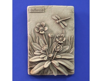Buttercup Stone Plaque: Handmade Flower Sculpture, Nature Lover Gift