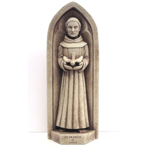 Saint Francis Stone Statue, St. Francis of Assisi Garden Statue, St. Francis With Dove, Patron Saint of Animals, St. Francis Stone Plaque