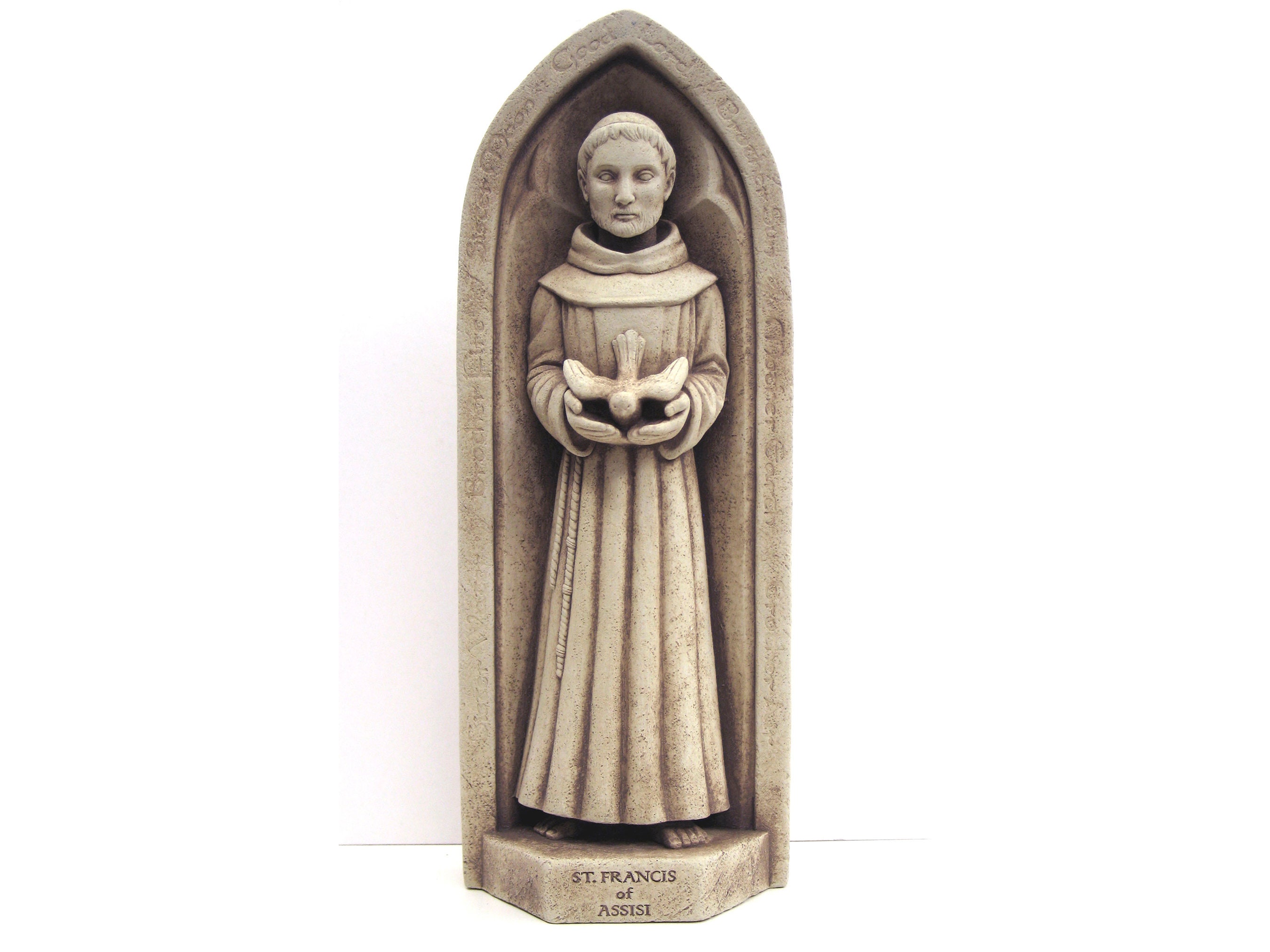 Saint Francis Stone Statue, St. Francis of Assisi Garden Statue, St. Francis With Dove, Patron Saint of Animals, St. Francis Stone Plaque