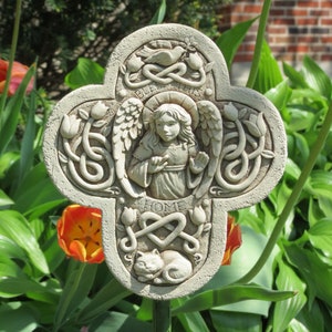 Angel Blessing Plaque for Home & Garden, Angel Art Sculpture, Angel Blessing Stone Cross, Angel Housewarming Gift, Angel Art, Celtic Cross