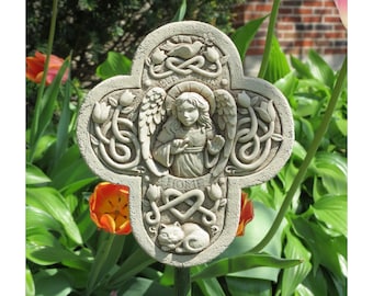 Angel Blessing Plaque for Home & Garden, Angel Art Sculpture, Angel Blessing Stone Cross, Angel Housewarming Gift, Angel Art, Celtic Cross