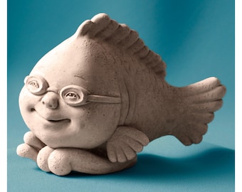 Cute Fish Stone Sculpture, Guppy Fish, Baby Fish Art Figurine, Fish Tank Art or Sculpture for Birdbath or Water Garden, Coastal Beach Decor