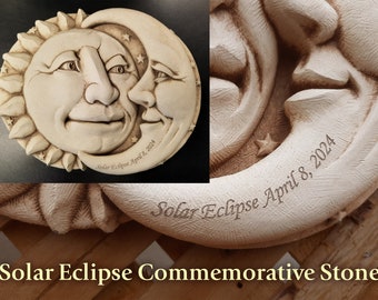 Solar Eclipse Commemorative Stone Plaque - Sun and Moon Garden Art