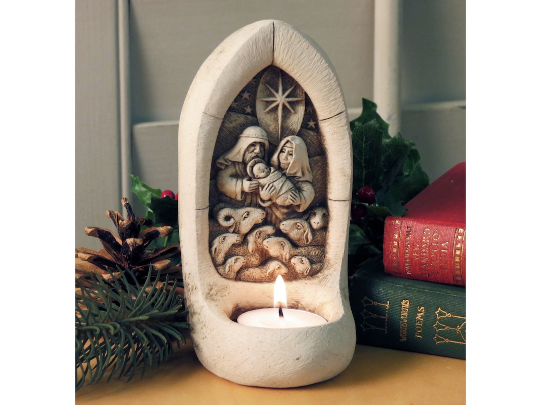 Nativity Votive for Home and Garden, Nativity Votive Stone Wall Plaque