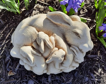 Rabbit Statue, Rabbit Garden Statue, Bunny Statue with babies, Mother's Day Gift, Rabbit Figurine, Hare Gift Statue, Stone Easter Bunny