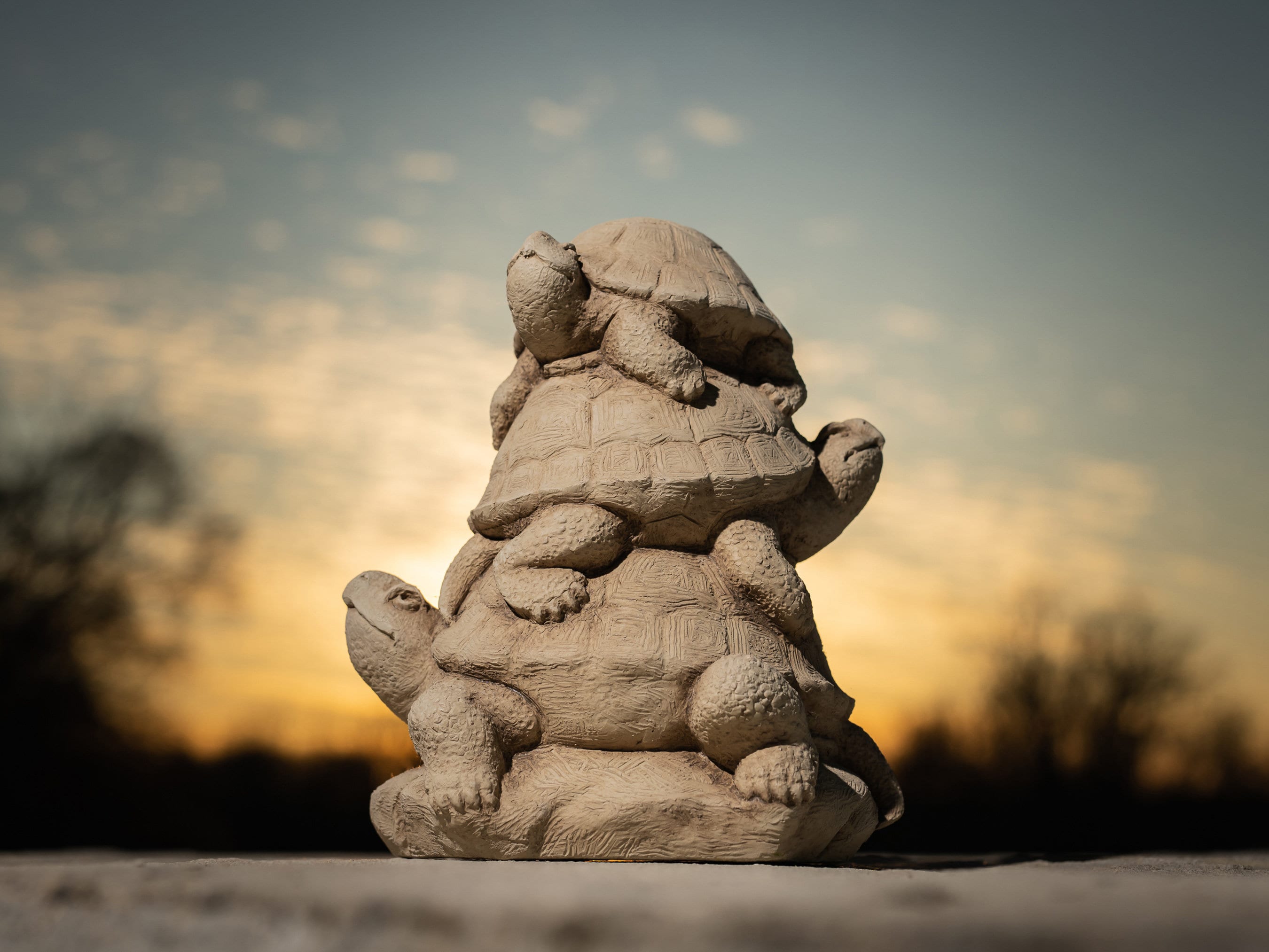 Turtle Garden Statue Gift | Solid Stone Turtles Sculpture | Green