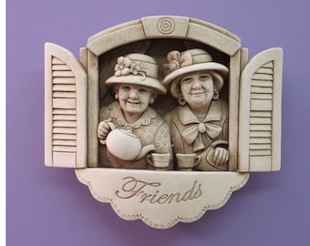 Friends Plaque for Home And Garden, Friends Wall Decor Stone Scupture,  Dear Friends Housewarming Gift, Women Friends Wall Sculpture