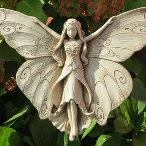 Butterfly Fairy Garden Plaque, Garden Fairy Goddess With Butterfly WIngs, Butterfly Art Sculpture, Stone Butterfly Fairy Wall Decor Gift