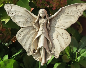 Butterfly Fairy Garden Plaque, Garden Fairy Goddess With Butterfly WIngs, Butterfly Art Sculpture, Stone Butterfly Fairy Wall Decor Gift