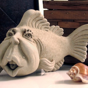 Fish Sculpture Stone Figurine, Beach Decor, Dorothy Fish Art, Fish Tank Sculpture for Bird bath & Water Garden, Fishing Gift, Coastal Décor