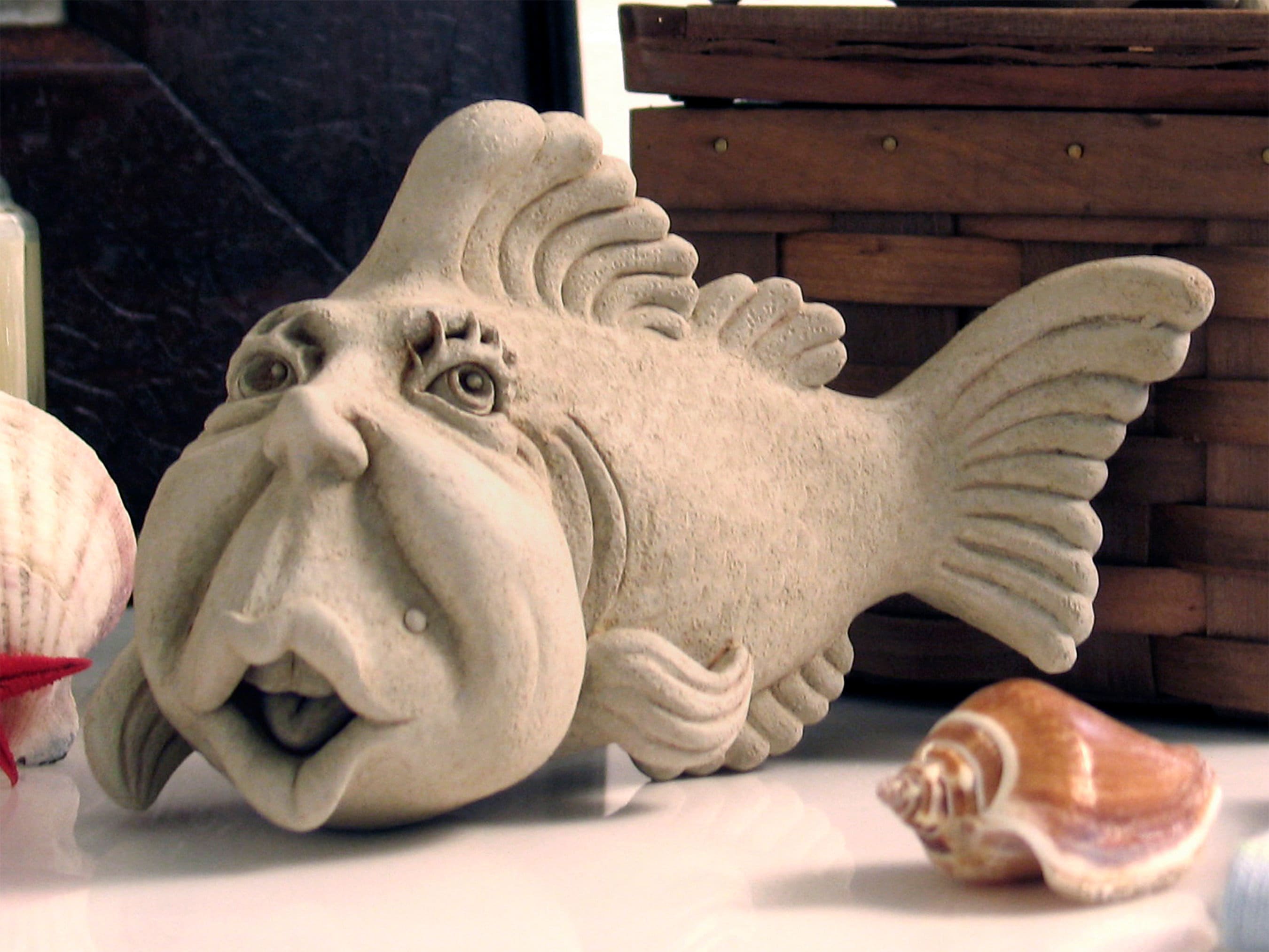 Fish Sculpture Stone Figurine, Beach Decor, Dorothy Fish Art, Fish